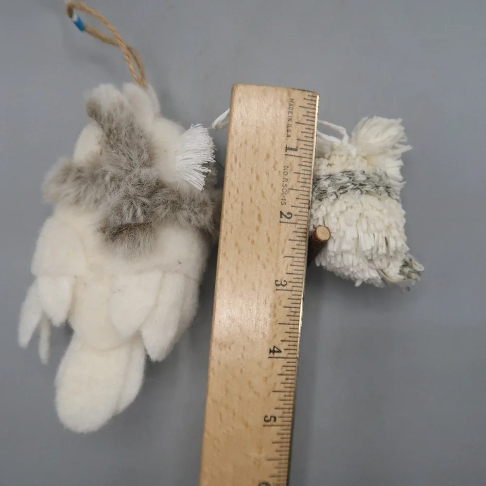 2 Target Wondershop Christmas Ornament Snow Owl Realistic Faux Fur lot